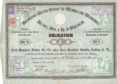Obligation «Rheinischer Actien-Verein für Weinbau und Weinhandel Dilthey, Sahl & Co. in Rüdesheim»